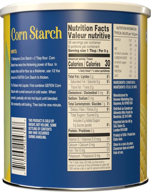 Gefen Corn Starch - 100% Pure Gluten-Free Thickener | 16oz Resealable Pack (2 Pack, Total 2 Lbs)