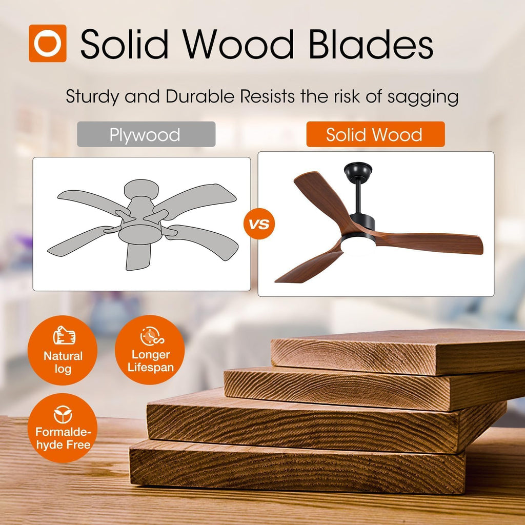 addlon 1 Pack 52 inch Ceiling Fan No Light and Remote Control, Reversible, 3 Wood Blades, 6 Speeds, Noiseless, Indoor/Outdoor Black Walnut Ceiling Fan for Bedroom Shop Patio Gazebo Farmhouse
