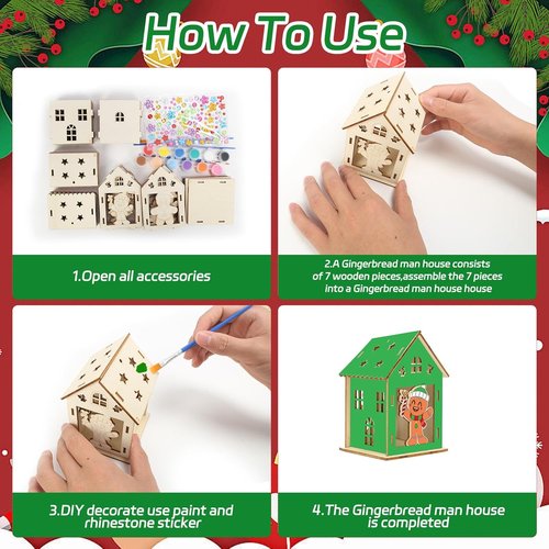 Fennoral 14-Pack Wooden Gingerbread House Craft Kit - DIY 3D Gingerbread Man for Kids | Christmas Party Decor
