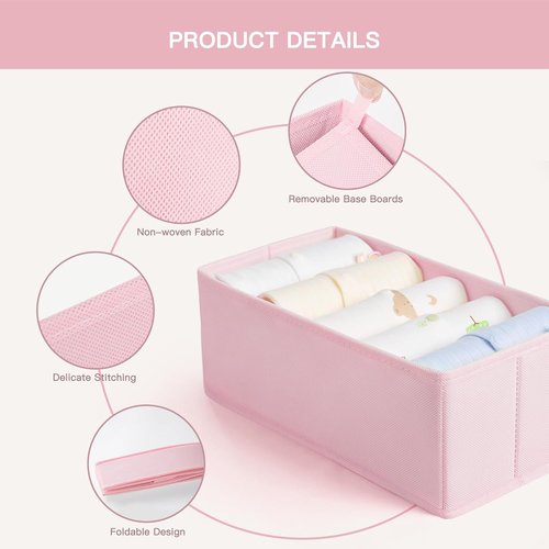 Criusia Drawer Organizer - 10 Pack Dresser Storage Bins for Baby Clothes & Underwear | Foldable Pink Dividers