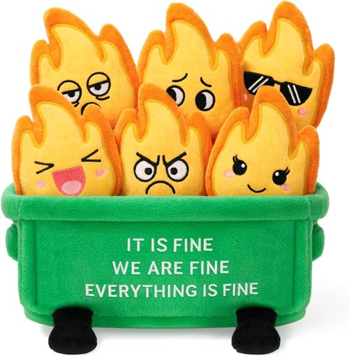 Emotional Dumpster Plush - Funny Desk Accessories with 6 Fire Plushies | Cute Stuffed Doll Gift for Coworkers