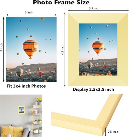 JCJMY Gold 3x4 Picture Frame - Versatile Wall or Tabletop Display with Shatter-Resistant Plexiglass