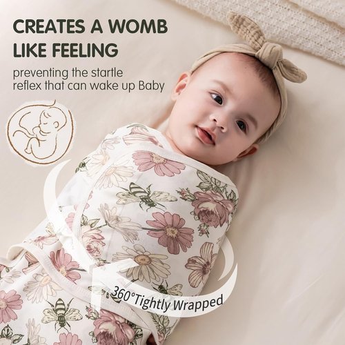 Insular Baby Swaddle Wrap - Adjustable Swaddling Blanket Set for Newborns | Soft Cotton, Floral, 3 Pack (0-3 Months)