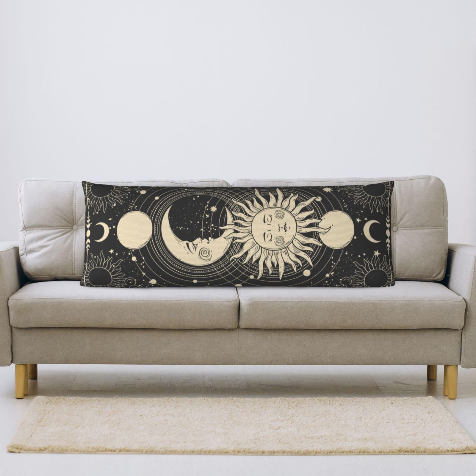 Vintage Sun Moon Stars Body Pillow Cover - Pillowcases 20"x54" with Hidden Zipper Closure Soft and Breathable