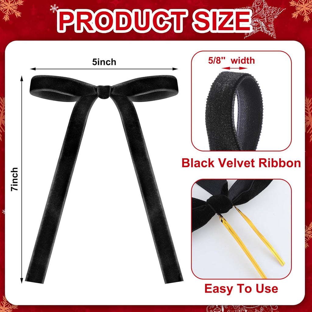 Skiennix 24 Pcs Velvet Bows - Vintage Ribbon Bows for Christmas Tree & Crafts | Black, 5 x 7 Inch