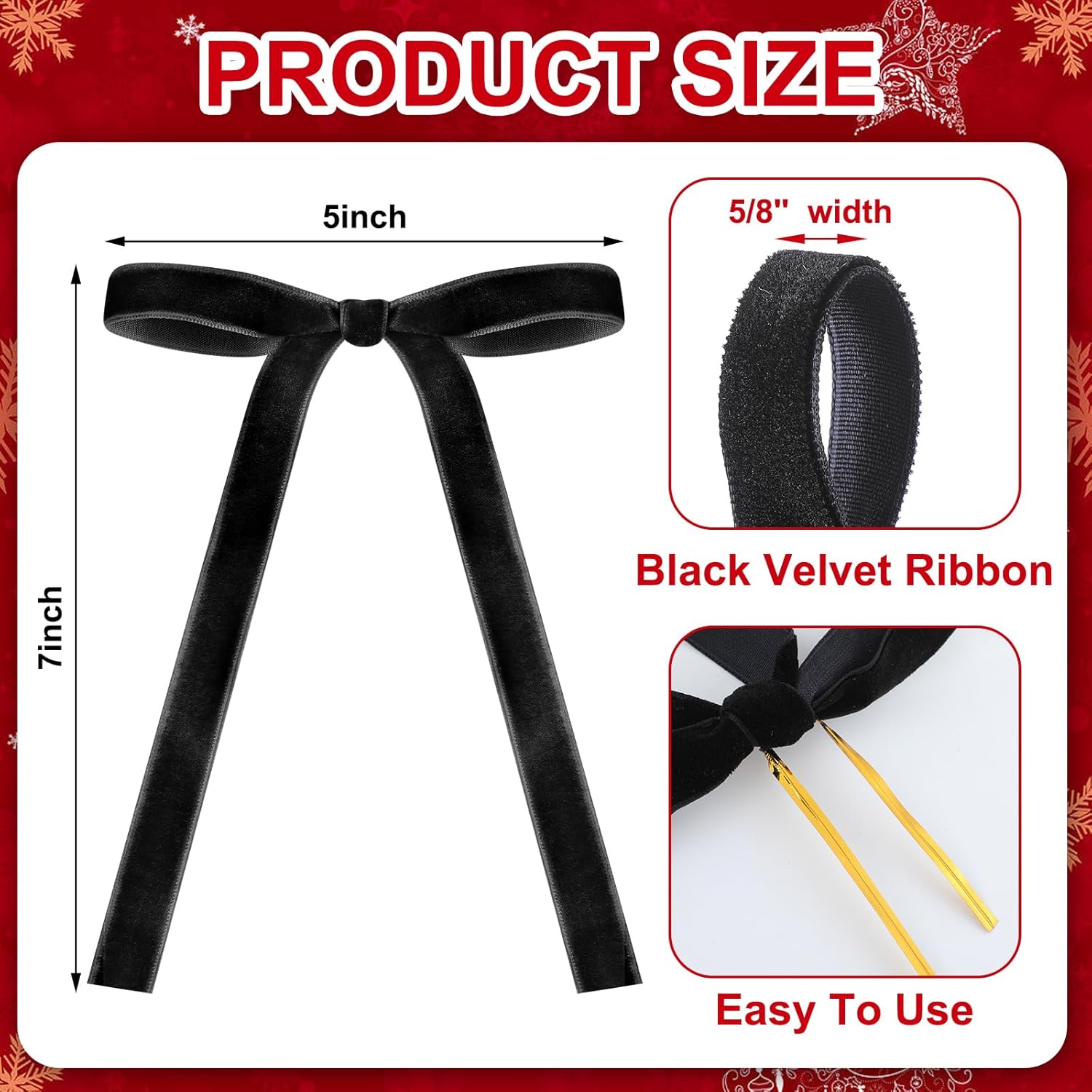 Skiennix 24 Pcs Velvet Bows - Vintage Ribbon Bows for Christmas Tree & Crafts | Black, 5 x 7 Inch