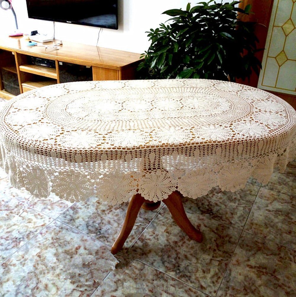 USTIDE Vintage Oval Crochet Tablecloth 59"x102"White Cotton Lace Table Cover Rustic Oval Table Overaly for Wedding/Party