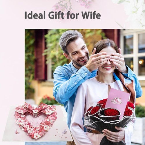 CFTONE 3D Pop Up Card, Elegant Cherry Blossom Heart Flower Greeting Card for Mothers Day, Anniversary, Valentine's Day, Weddings, Birthday, Handcrafted Floral Card for Mom, Women, Wife