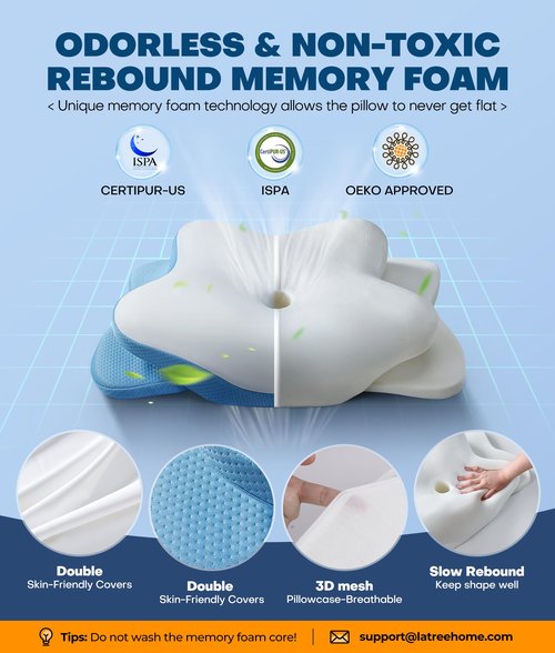 5X Pain Relief Cervical Neck Pillow for Neck Support, Ergonomic Cooling Side Sleeper Pillow for Sleeping, Odorless Contour Memory Foam Pillows, Bed Pillow for Side Back Stomach Sleeper