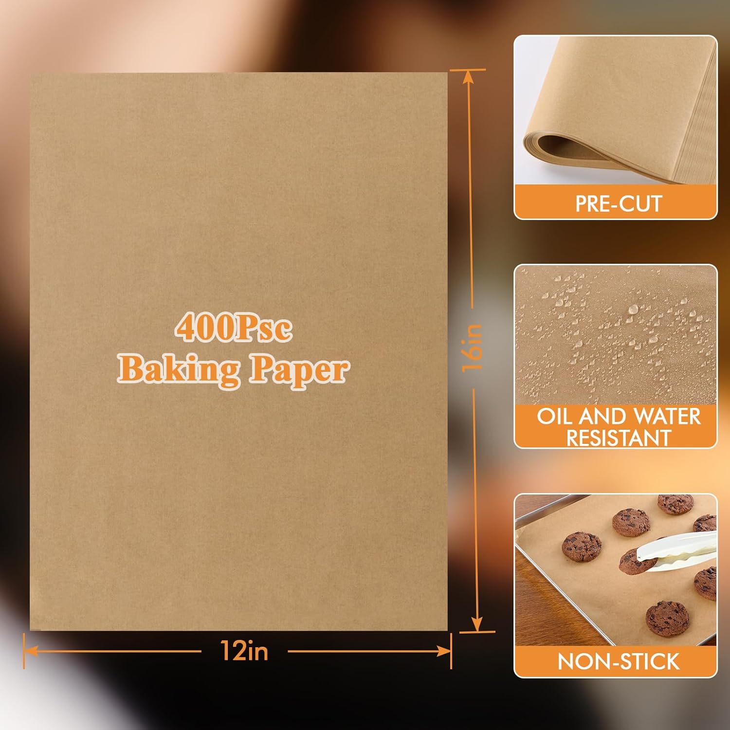 MUCHII Parchment Paper Sheets - 400 Non-Stick Precut Sheets, 12 x 16 Inch for Baking & Cooking
