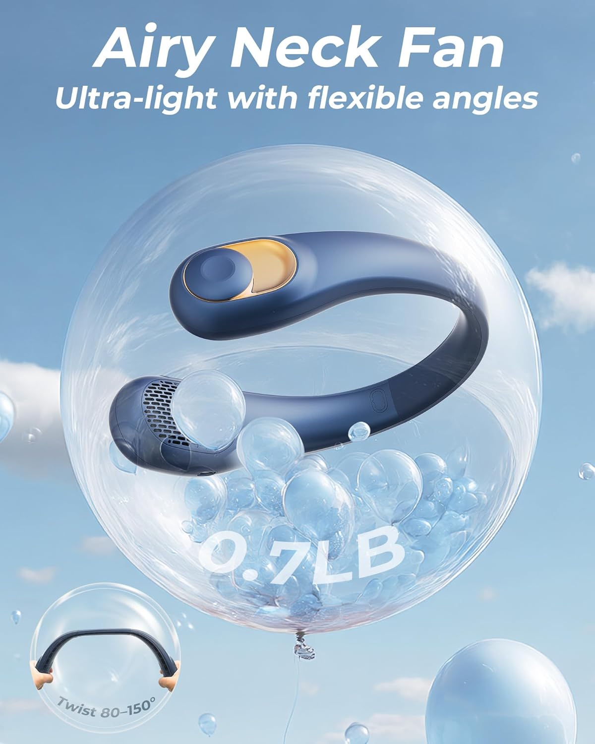TUNISE Neck Fan - USB-C Rechargeable Personal Fan with LED Display & 3-Speed Settings | 4000mAh Battery