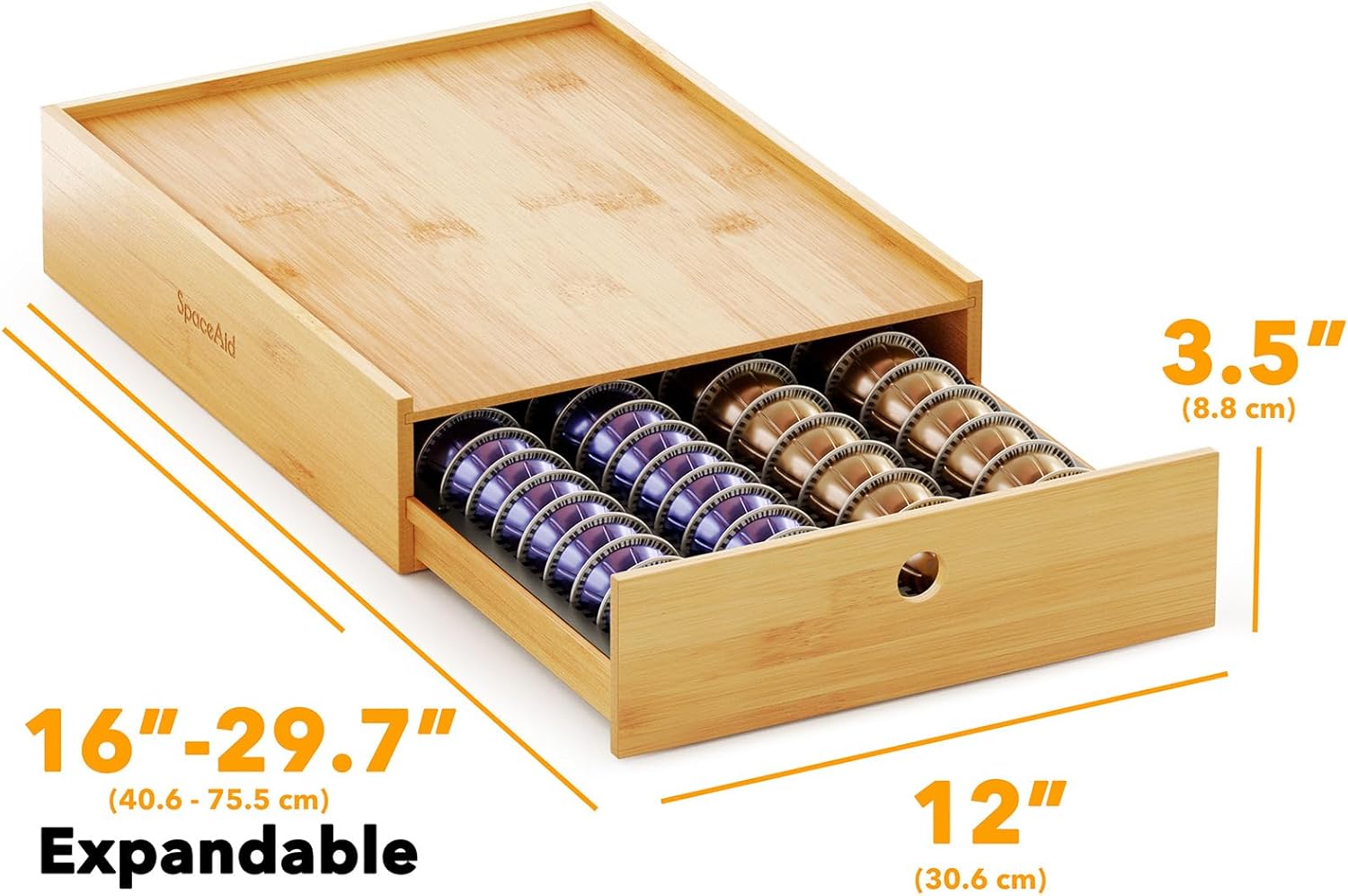 SpaceAid Bamboo Coffee Pod Holder - Organizer Tray for Nespresso Vertuo Capsules | Fits 40 Big or 56 Small Pods (Natural)