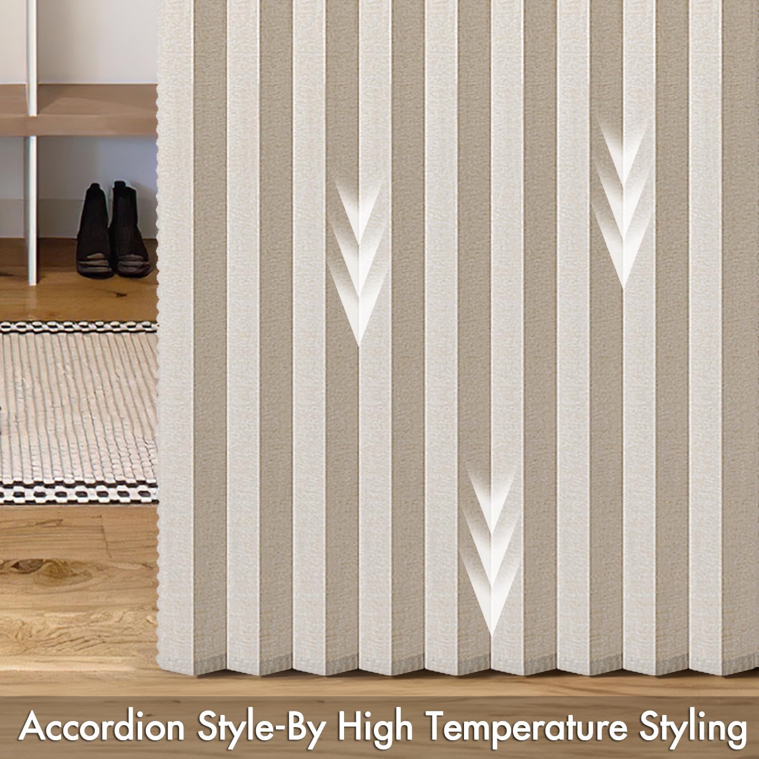 MIULEE Accordion Style Magnetic Folding Door Curtains - Pleated Cream Drapes for Room Divider | Beige, 39" x 78" Panel