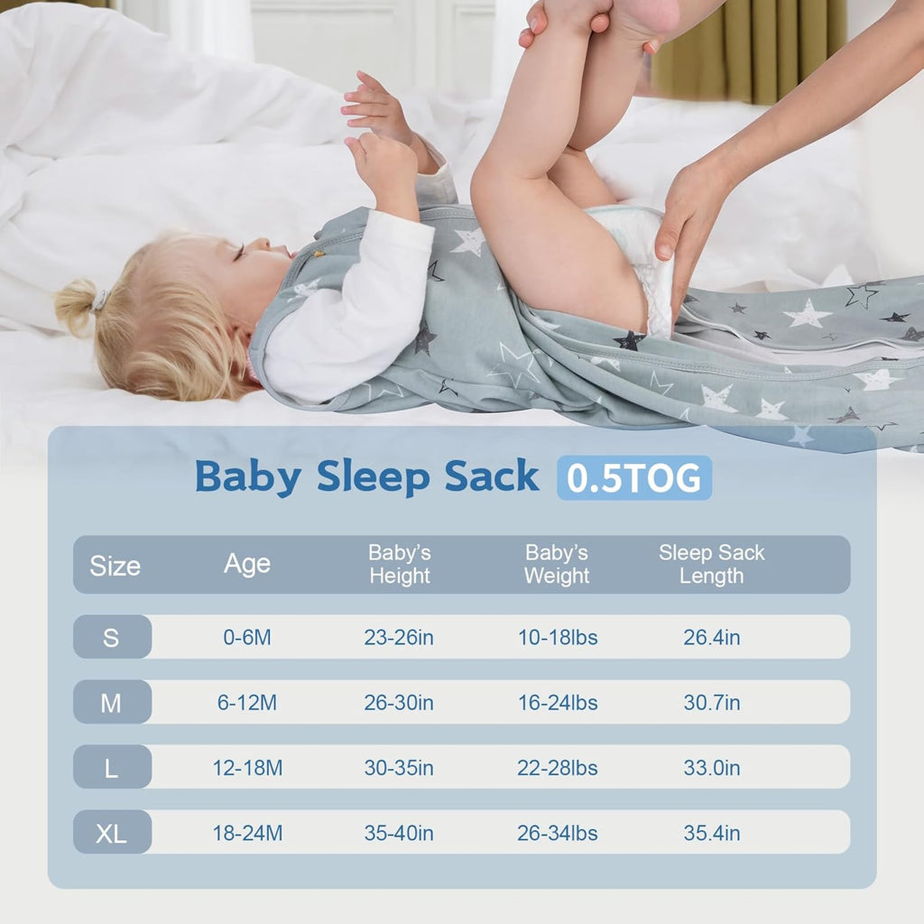 Skiennix Baby Sleep Sack - 100% Cotton Wearable Blanket | 0.5 TOG, 2-Way Zipper, 12-18 Months, 3 Pack