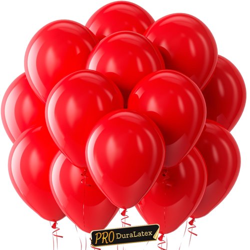 Bezente Pro Duralatex Red Balloons - 100 Pack 12 inch Extra-Thick Red Balloons for Long-Lasting Professional Party Decorations, Large Christmas New Year Wedding Anniversary Birthday Valentine’s Day