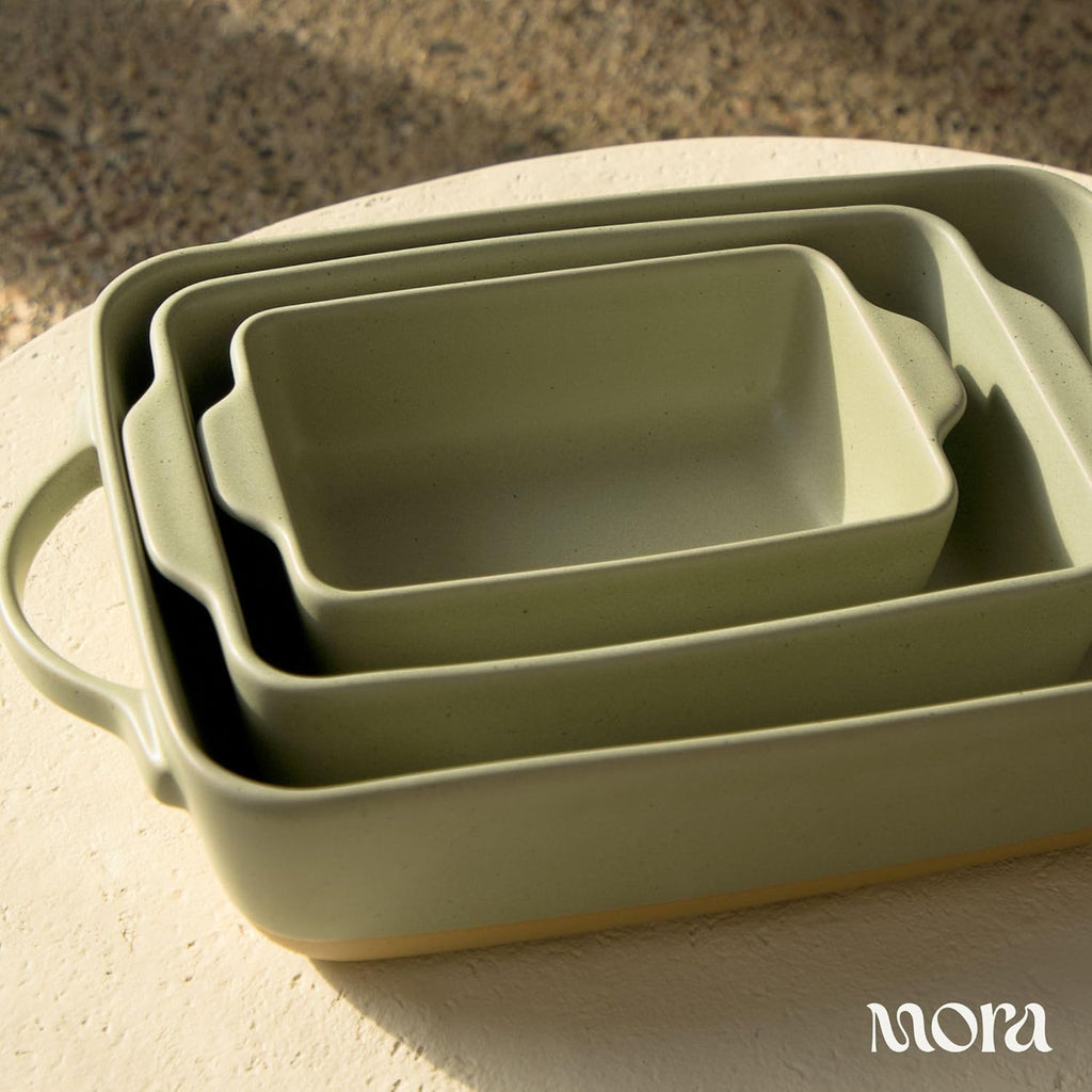 Mora Ceramic Baking Dish - Extra Deep 9x13 in Casserole Pan with Handles | Versatile Porcelain Bakeware in Thyme