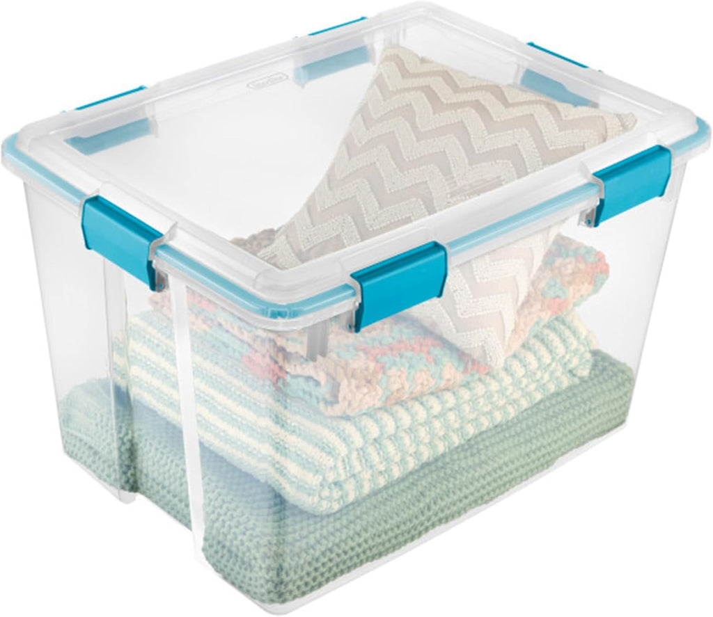 Sterilite 4-Pack Gasket Box - Weather-Resistant 80 Quart Storage Bins with Latching Lids for Organizing