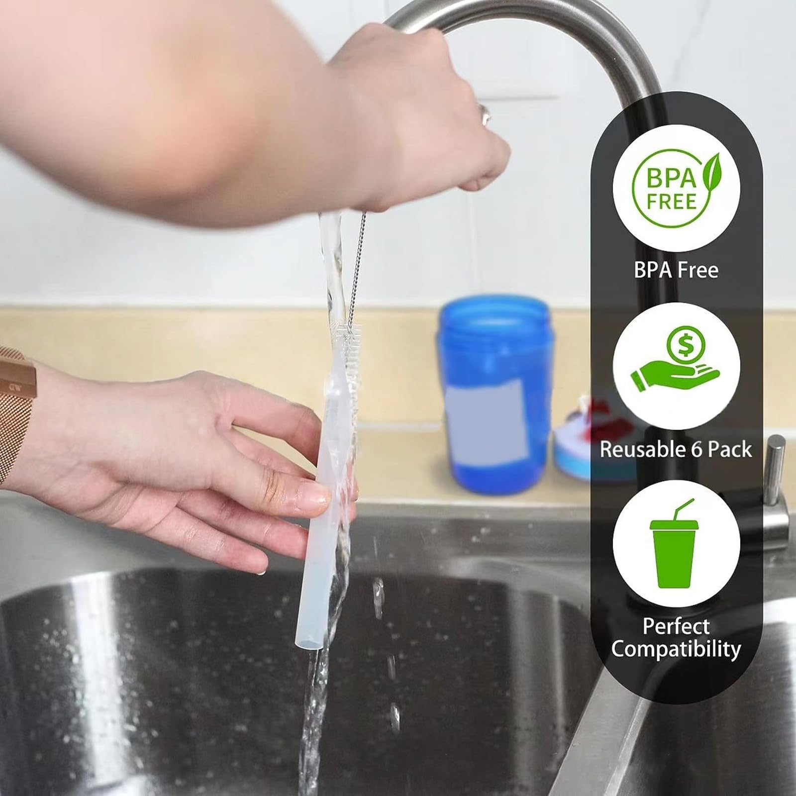 NCYOEW Replacement Straws for Zak Designs 15OZ Water Bottle,Transparent and Food Grade Reusable Straws with Cleaning Brush, Pack of 5