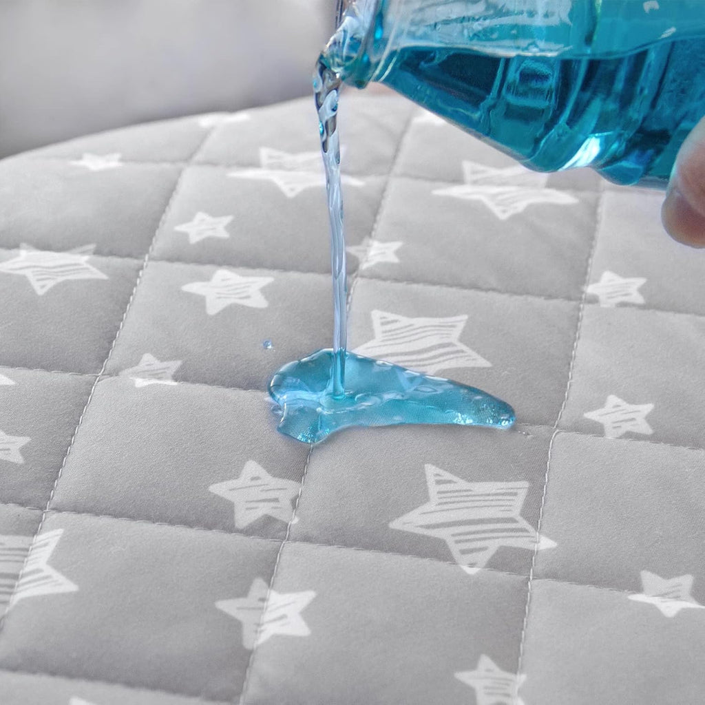 Skiennix Crib Mattress Protector - Waterproof Quilted Pad Cover | Extra Soft & Breathable, 52" x 28", Grey & White Star (2 Pack)