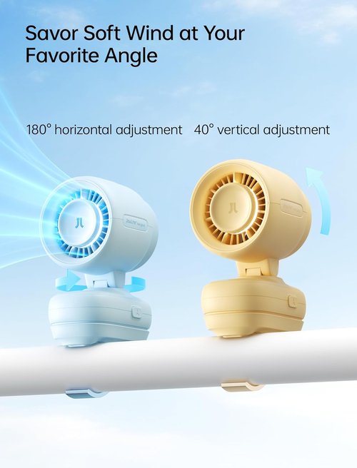 JISULIFE Clip Fan 2026 - Compact & Stylish with 38H Cooling, Soft Night Light | Detachable for Stroller or Desk (Yellow)