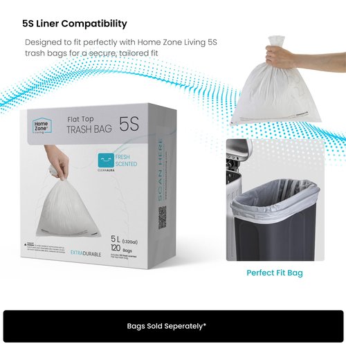 Home Zone Living 1.3 Gallon Small Trash Can with a Lid and Step Pedal, Stainless Steel with Slim Ribbed Design for Home and Office, Silver, 5 Liters