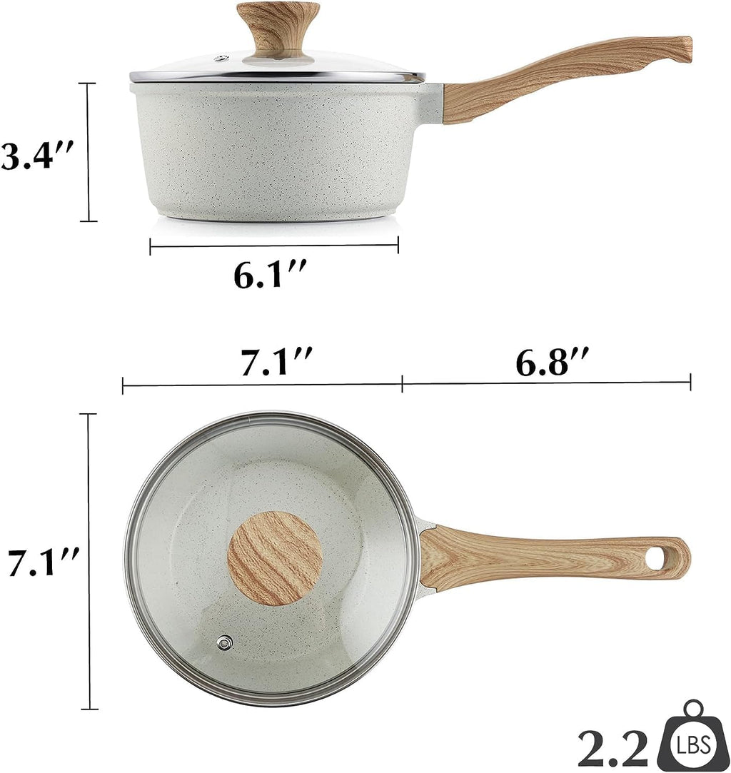 SENSARTE Nonstick White Ceramic Saucepan Set - Induction Compatible Cooking Pots with Stay Cool Handles | 2.0QT & 2.5QT