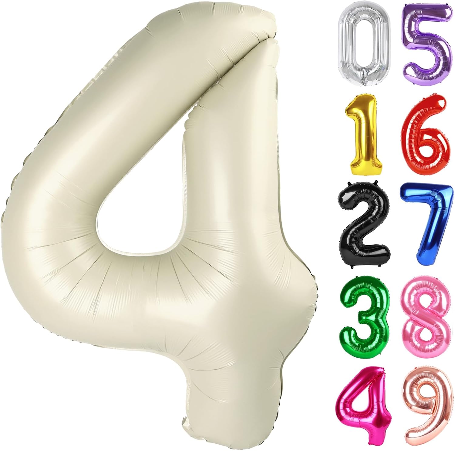 Number 4 Balloon by Cream - 40 Inch Giant Foil Balloon for 4th Birthday Party Decorations