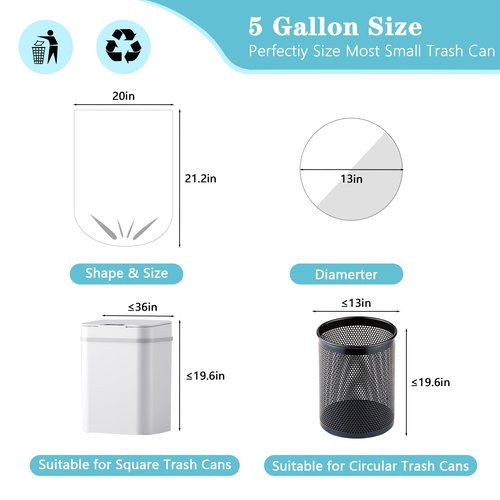 500 Count 5 Gallon Trash Bags, Strong Small Garbage Bags, Bathroom Trash Can Bin Liners, 4-6 Gallon Unscented White Wastebasket Liners for Kitchen Office Toilet and Bedroom