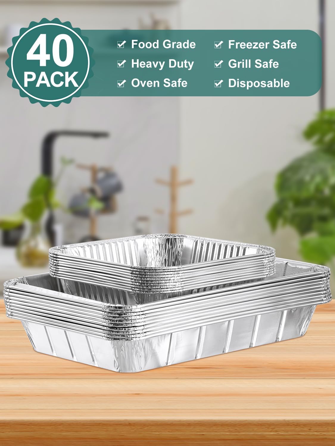NEEBAKE 40 Pack Disposable Aluminum Pans Set - 20 Large 9x13 & 20 Small 8x8 Foil Trays for Meal Prep