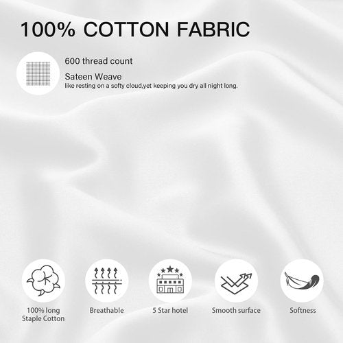 Deep Dream 100% Cotton Pillow Cases - Queen Size Set of 2 | 600 Thread Count, White, 20x30 Inches