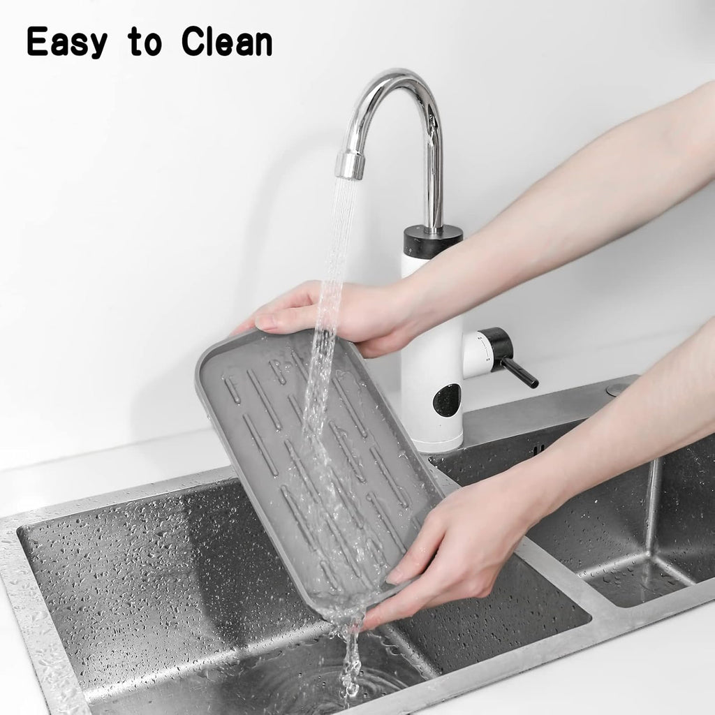 MicoYang Silicone Kitchen Sink Organizer Tray - Eco-Friendly Sponge Holder for Kitchen & Bathroom (Grey, 10"×5.3")