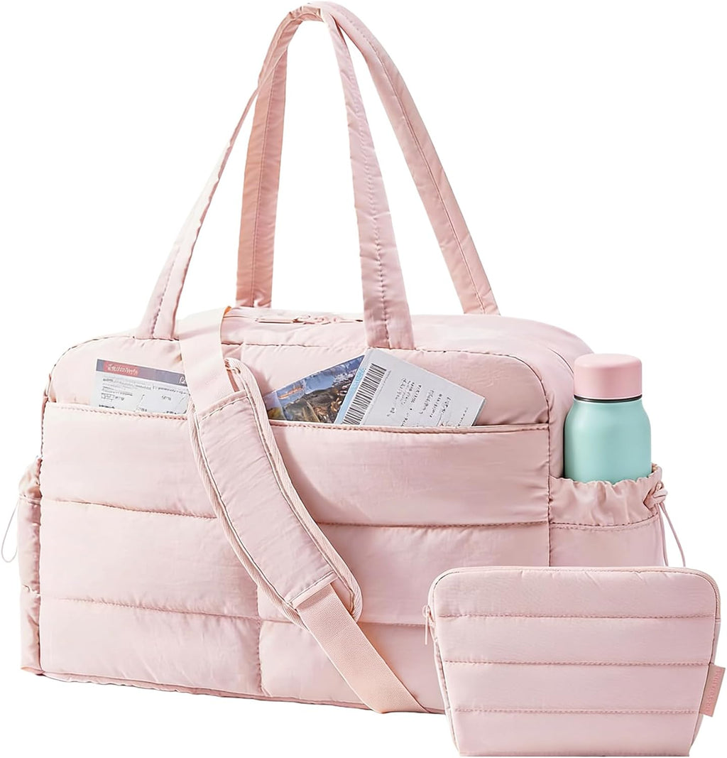 BAGSMART Lightweight Puffer Gym Bag - 31L Quilted Duffle for Travel & Gym | Water-Resistant Pink
