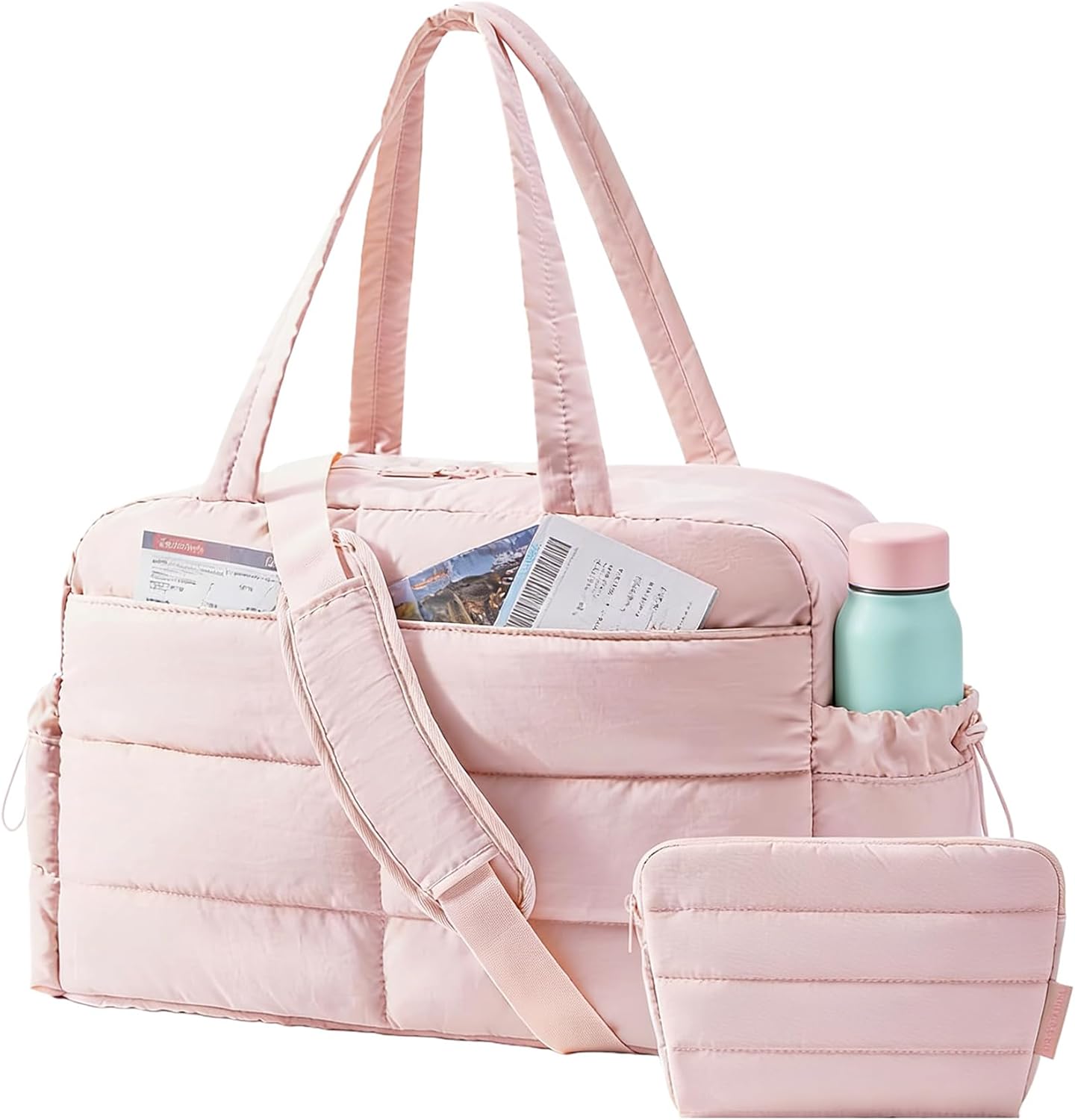 BAGSMART Lightweight Puffer Gym Bag - 31L Quilted Duffle for Travel & Gym | Water-Resistant Pink