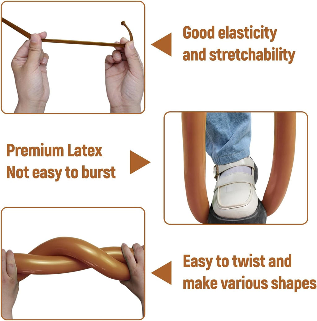 Skiennix 260 Brown Long Balloons - Thick Latex Twisting Balloons for Animal Modeling | 100 Pcs