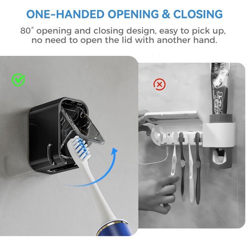 Toothbrush Holders for Bathrooms, 2PCS Innovation Single Slot Toothbrush Holder Wall Mounted with Cover for Shower, Single Toothbrush Dispenser Storage Organizer for Family & Travel