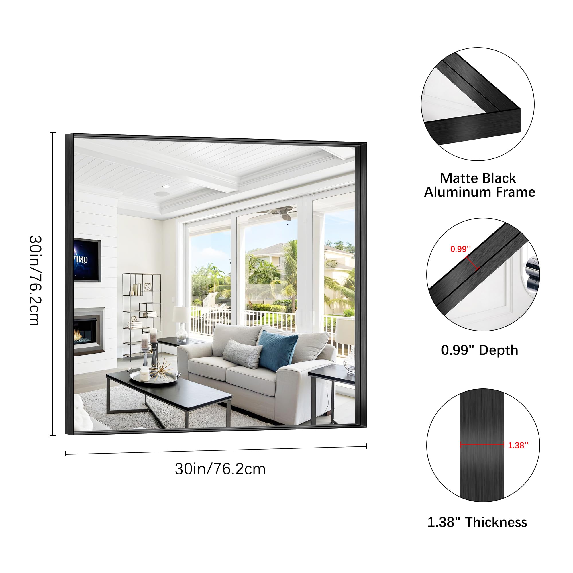 Black Bathroom Mirror, 30x30 Inch Rectangular Framed Mirror, Large Wall Mounted Bathroom Vanity Mirror Over Sink for Bedroom,Restroom, Living Room, Hangs Vertically or Horizontally