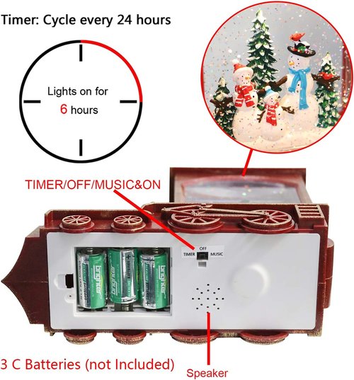 Eldnacele Singing Christmas Train Snow Globe - Lighted Battery-Operated Snowman Lantern for Festive Decor