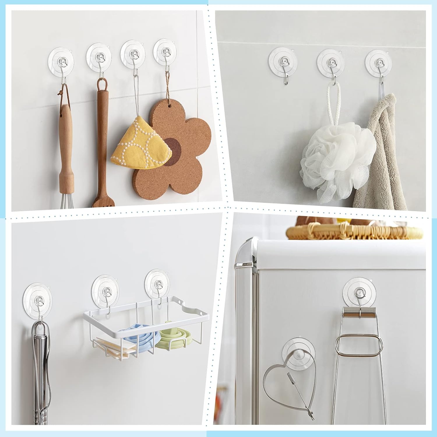 VIS'V Suction Cup Hooks - 1.77 Inch Clear Window Suction Cups with Metal Hooks | 12 Pcs, Removable & Reusable