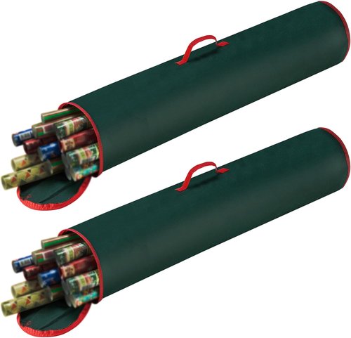 Elf Stor Wrapping Paper Storage Bags - Durable Zippered Canvas Totes for 40-Inch Rolls | Set of 2 (Green)