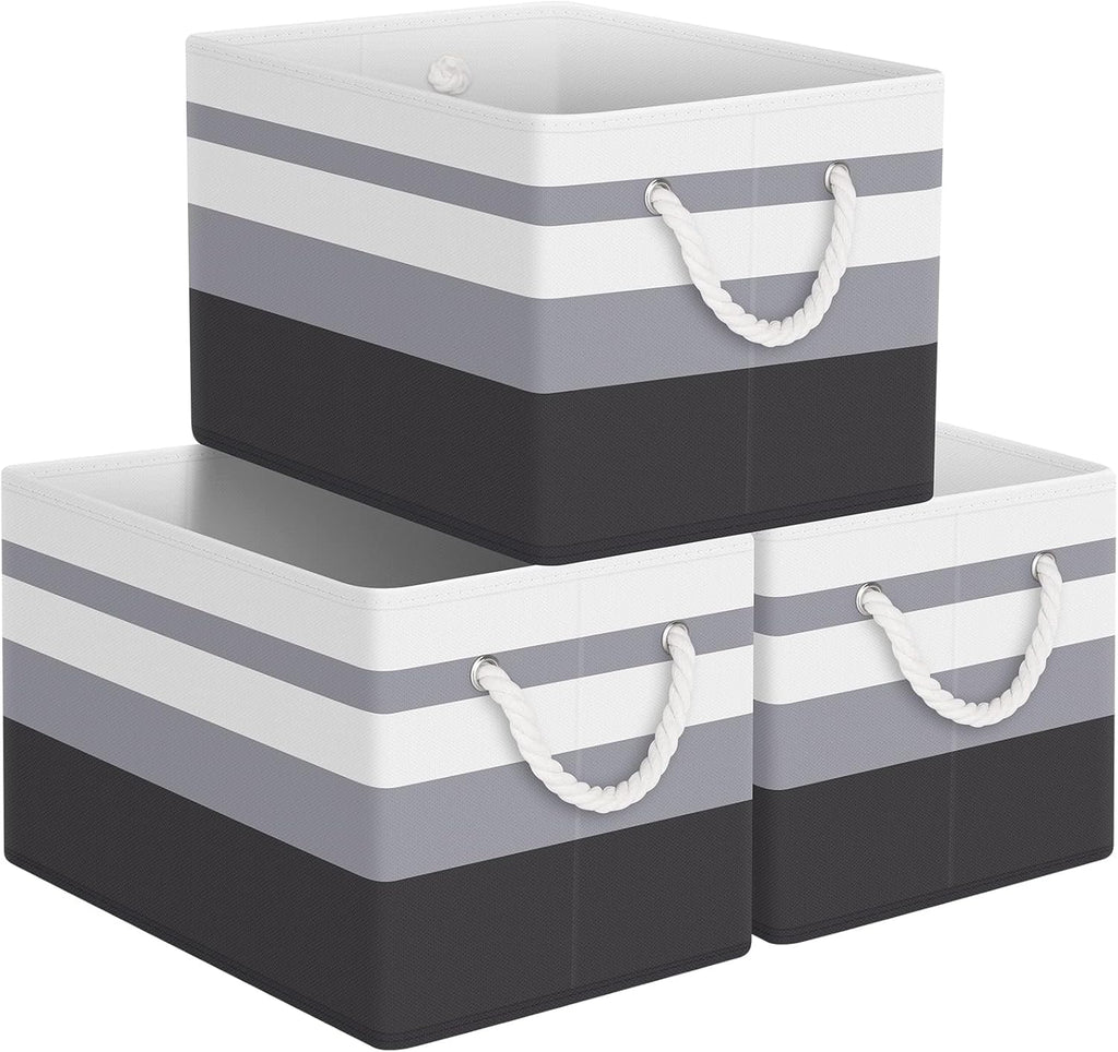 StorageTastic Collapsible Storage Bins - Large Organizing Baskets with Rope Handles | Gradient Grey, 3 Pack
