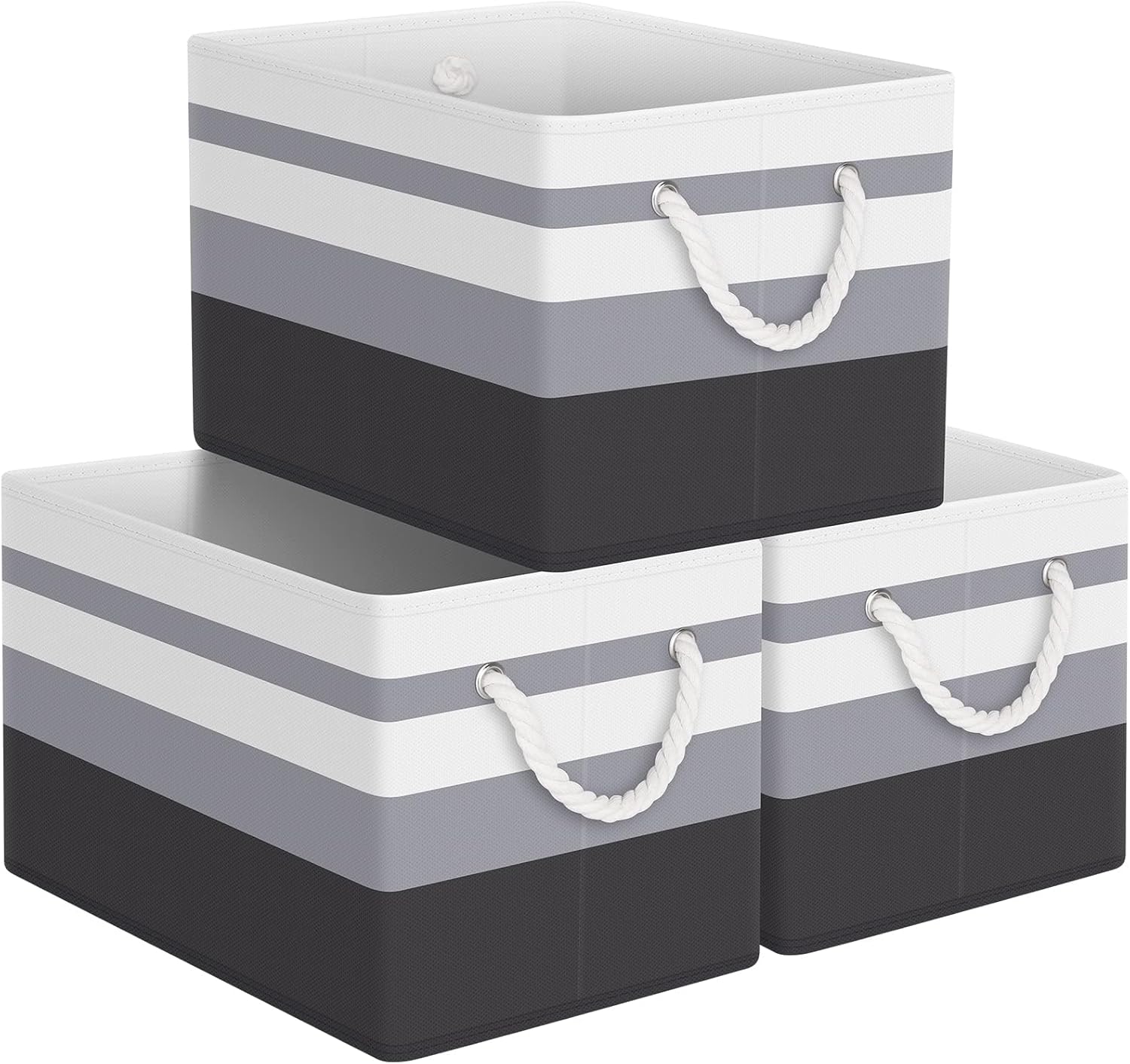 StorageTastic Collapsible Storage Bins - Large Organizing Baskets with Rope Handles | Gradient Grey, 3 Pack