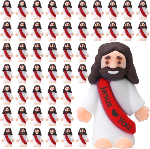 Bememo Mini Jesus Figures - 50 Pcs Christ Toys for Hide and Seek | Perfect Sunday School Party Favors (Red)