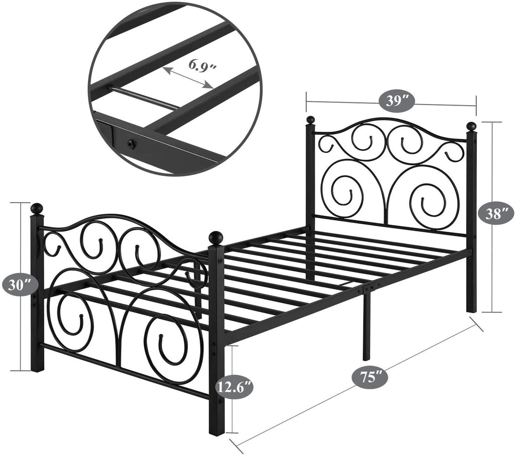 VECELO Twin Size Bed Frame with Headboard/Footboard, Mattress Foundation with Steel Slat Support, Under Bed Storage, No Box Spring Needed, Easy Assembly, White