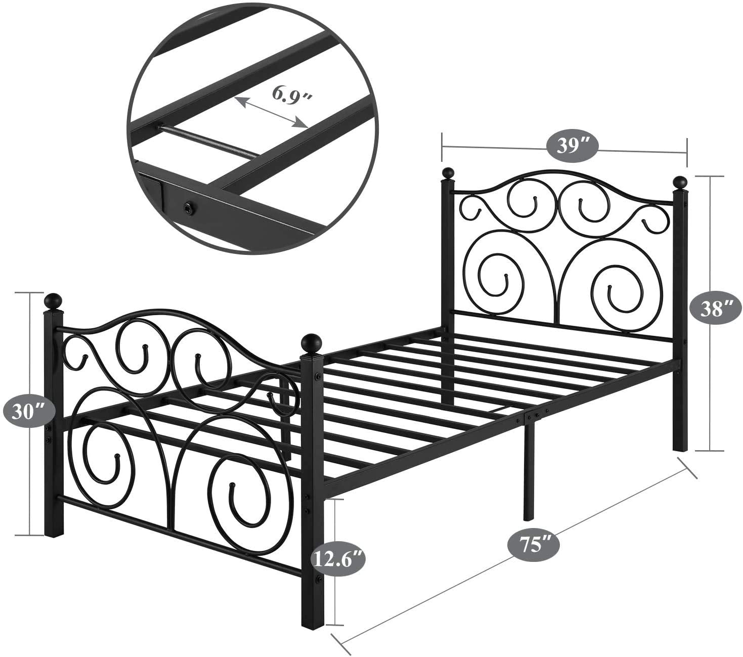 VECELO Twin Size Bed Frame with Headboard/Footboard, Mattress Foundation with Steel Slat Support, Under Bed Storage, No Box Spring Needed, Easy Assembly, White
