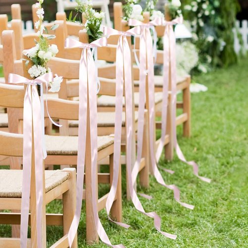 Daifunli Wedding Bows - 24 Pcs Pink Satin Chair Decorations | Elegant Aisle Ribbons for Ceremonies