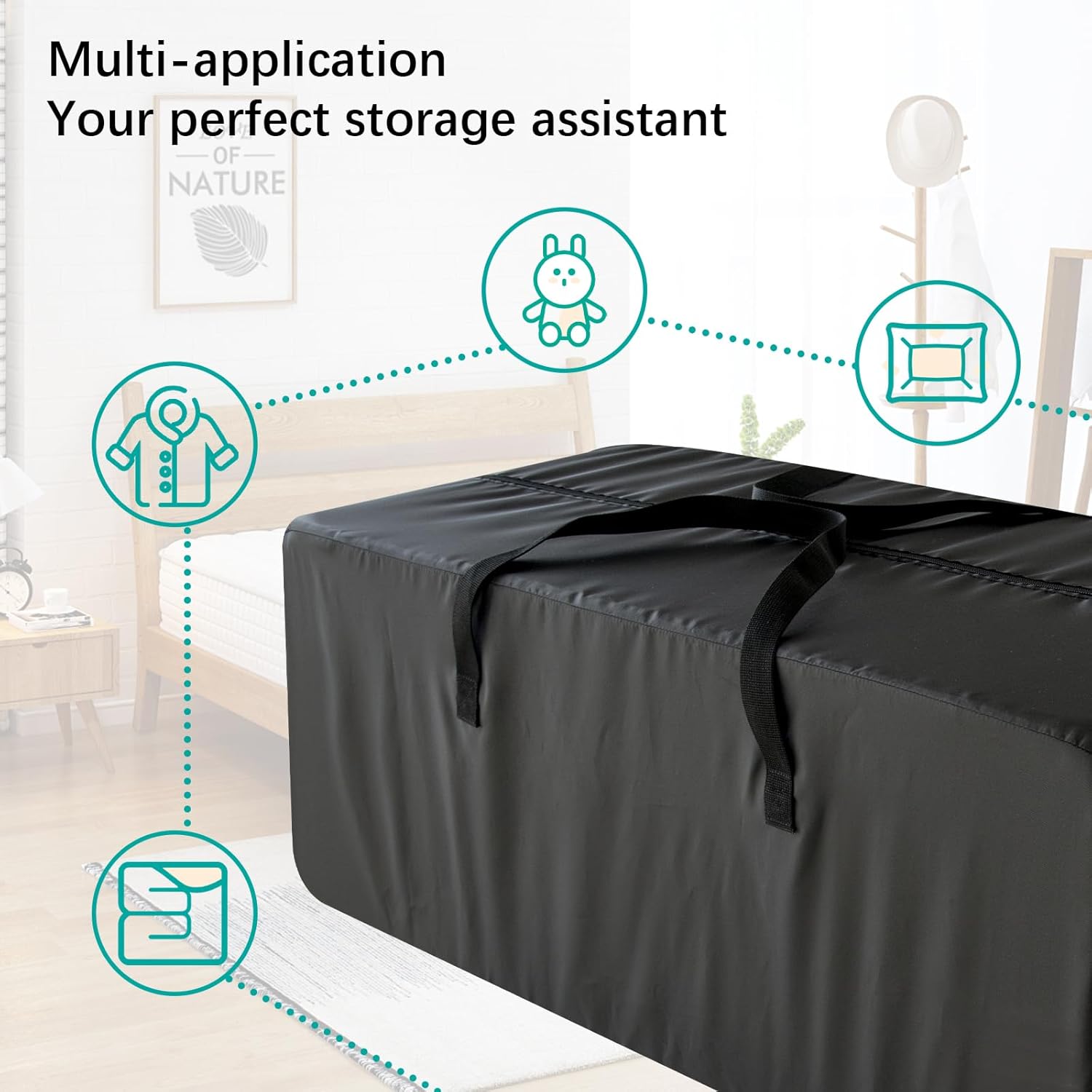 Skiennix Heavy Duty Moving Bags - Reinforced Zipper & Handles for Sturdy Storage | 6 Pack, Black