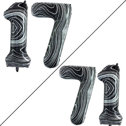 GOER 17th Birthday Balloons - Jumbo 42 Inch Marble Black Foil Helium Decorations | Sweet 17 Party Decor