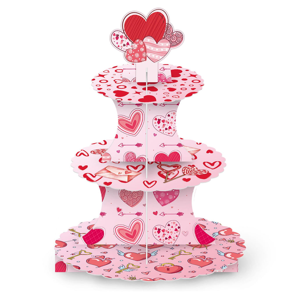 Valentine's Day Cupcake Stand Decoration, 3 Tier Hearts Candy Cupcake Stand DIY Cake Stand Holder Tower Cardboard Dessert Serving Cookie Tray Holder for Valentine Wedding Anniversary Party Supplies