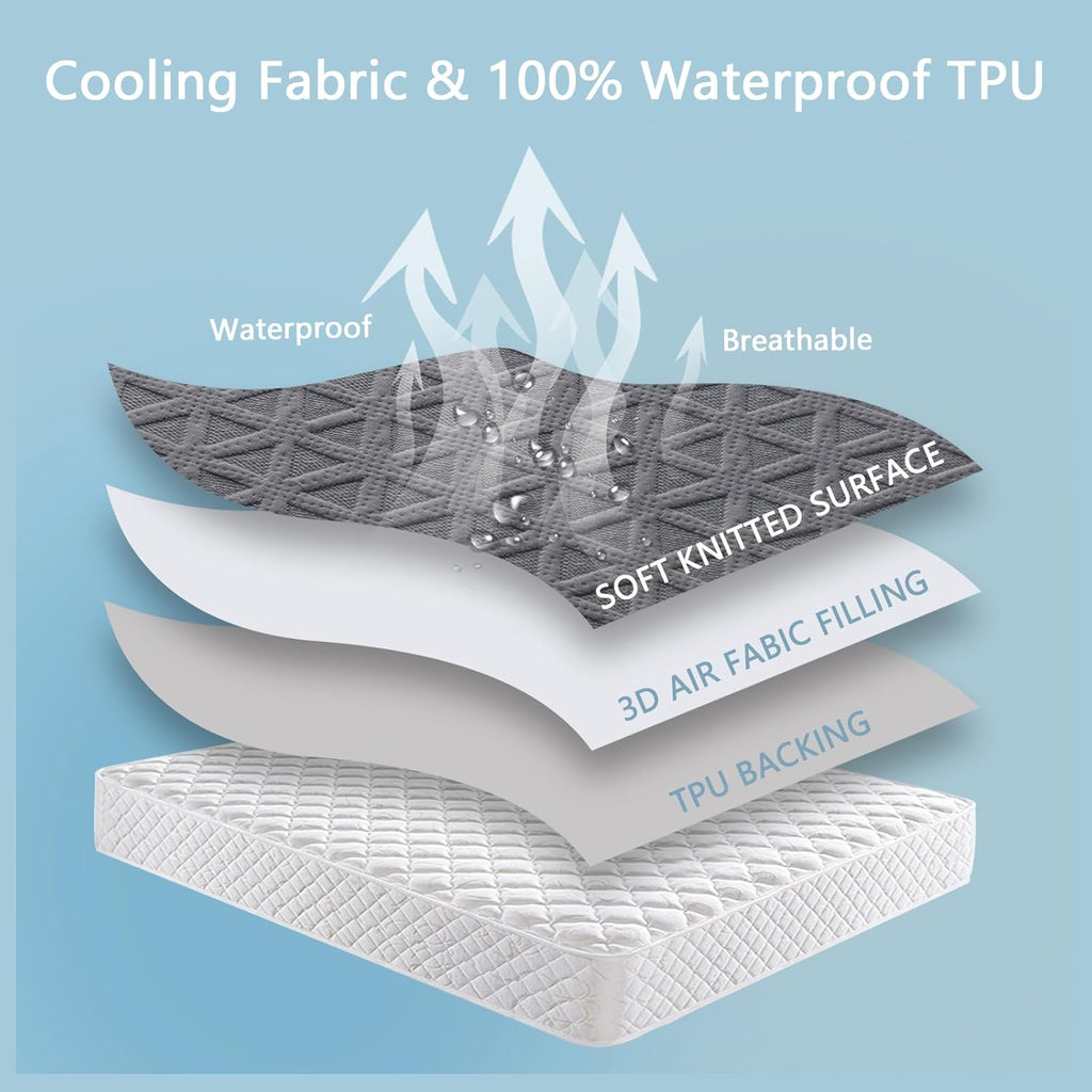 Skiennix Premium Waterproof Mattress Protector - King Size, Breathable Cooling Bed Cover, Gray