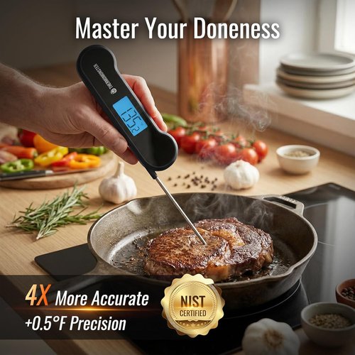 Instant Read Digital Meat Thermometer by [Brand Name] - ±0.5℉ Precision for Cooking & BBQ | Black